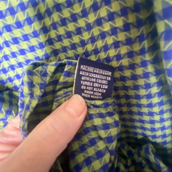 Robert Graham Button Down Shirt Mens XL Green & Blue Geometric Flip Cuff Preppy - Picture 10 of 15